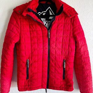 Superdry Men's Jacket Medium Hooded Box Quilt Fuji Jacket Bright-Red Casual